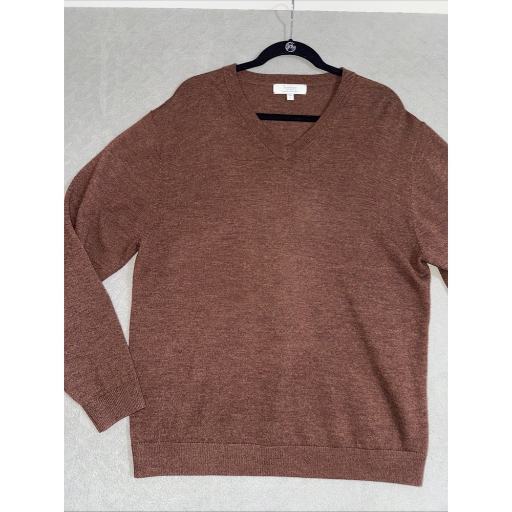 Vtg Mens‎ Sweater Extra Fine Merino Wool Brown V-Neck L Grandpacore Grunge Flaws